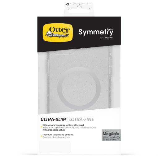 Picture of Transparent OtterBox Symmetry Sparkling Cover for iPhone 15 Pro.